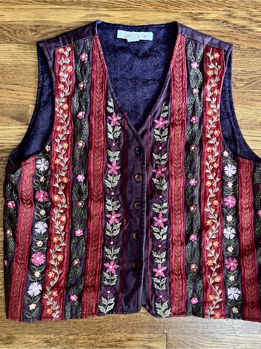 Karavan L embroidered vest India brown woodland fairy earthy floral